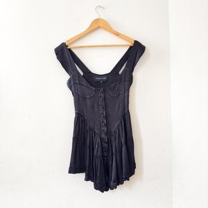 VANESSA MOONEY BLACK SATIN ELISABETH ROMPER